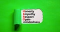 HERO honesty empathy respect open-mindedness symbol. Concept words HERO honesty empathy respect open-mindedness on white paper, Royalty Free Stock Photo