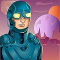 Masked Superhero Comic Character in an Alien Planet Vector Illustration
