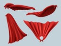 Hero red cape. Masquerade textile costume cape from silk fashion clothes with creases templates for superheroes decent Royalty Free Stock Photo