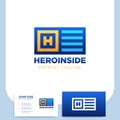 Hero simple H letter logo in square and flag template with business card.