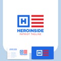 Hero simple H letter logo in square and flag template with business card.