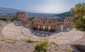 Herodion open ancient odeon under Acropolis and Athens panoramic view. Royalty Free Stock Photo