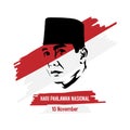 Heroes day of indonesia with silhouette first president design