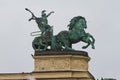 Heroes Square, Hosok tere, statue complex by Zala Gyorgy, Man with a Snake the symbol of War in chariot and horses, right side