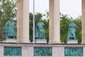 Heroes Square, Hosok tere, statues of Coloman, Andrew II and BÃÂ©la IV of Hungary, detail of left colonnade, Budapest