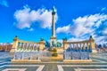 Heroes` Square with its Millennium Monument is one of  the most photogenic places in Budapest, Hungary Royalty Free Stock Photo