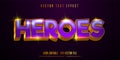 Heroes text, shiny gold and purple style editable text effect