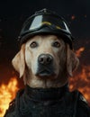 Heroic dog firefighter in action Royalty Free Stock Photo