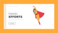 Heroic Efforts Landing Page Template. Superhero Mother Character Flying With Her Baby, Exuding Strength, And Protection