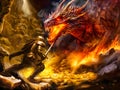 Heroic epos of Nibelung hoard. Siegfried fights against dragon