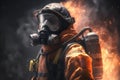 Firefighter wearing oxygen mask, AI generative