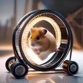 A heroic hamster in a high-tech wheel, rolling into action to save the day1