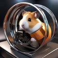 A heroic hamster in a high-tech wheel, rolling into action to save the day5