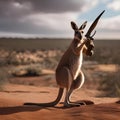 A heroic kangaroo with a boomerang shield, defending the outback from danger5