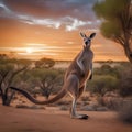 A heroic kangaroo with a boomerang shield, defending the outback from danger1