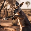 A heroic kangaroo with a boomerang shield, defending the outback from danger3