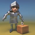 Heroic medieval knight casts his vote in the ballot box, 3d illustration