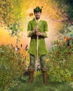 Heroic outlaw archer Robin Hood, from English folklore in the medieval Nottingham forest Royalty Free Stock Photo