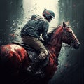 Heroic Portrait Illustration of Horse Rider In Splashing Water