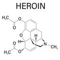 Heroin molecular structure isolated flat vector sign. Skeletal formula