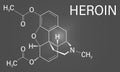 Heroin molecular structure isolated flat vector sign. Skeletal formula