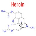 Heroin diacetylmorphine, morphine diacetate, diamorphine opioid drug molecule.