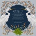 Heron bird and and swamp plants. Marsh flora and fauna. Royalty Free Stock Photo