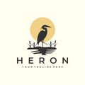heron bird with vintage style logo vector icon design. pelican, flamingo, template illustration Royalty Free Stock Photo