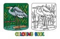 Funny heron in the swamp. Coloring book series