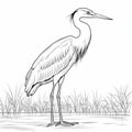 Heron Coloring Page: Flat Brushwork Style With Crisp Outline