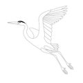 heron flying , vector illustration , lining draw, profile