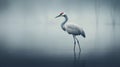 Heron in the fog on the lake, retro toned. Generative AI Royalty Free Stock Photo