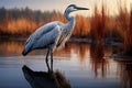 Heron graceful stance reflected, spring session photos