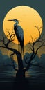 Macabre Illustration Of Blue Heron In Dramatic Sunset Royalty Free Stock Photo