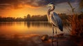 Magnificent Blue Heron At Sunset: A Stunning Nature-inspired Photo Royalty Free Stock Photo