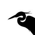 heron head , vector illustration , black silhouette, profile Royalty Free Stock Photo