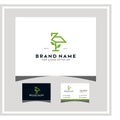 Heron leaf logo design with business card vector Royalty Free Stock Photo