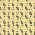Simple heron bird silhouette seamless surface pattern design on yellow background Royalty Free Stock Photo