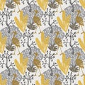 Simple heron bird silhouette seamless surface pattern design on yellow background Royalty Free Stock Photo