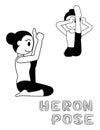 Heron Pose Cartoon Vector Illustration Monochrome