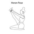 Heron pose yoga workout outline. Healthy lifestyle vector illustration