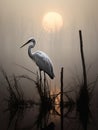 A Heron\'s Longing: An Artistic Illustration of a Mystic Swamp at