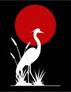 Heron silhouette with giant red moon background