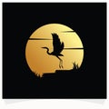 Heron Silhouette with Moon Background Logo Design Template