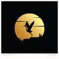 Heron Silhouette with Moon Background Logo Design Template