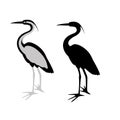 Heron vector illustration, flat style, black silhouette Royalty Free Stock Photo