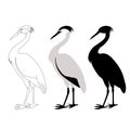 Heron vector illustration, flat style, black silhouette Royalty Free Stock Photo