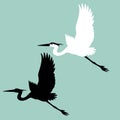 Heron vector illustration, flat style, black silhouette Royalty Free Stock Photo