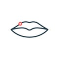 Herpes on Lips Line Icon. Acne, Blister and Painfully Pimple on Lips Outline Icon. Herpes Virus Disease and Infection on