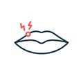 Herpes on Lips Line Icon. Blister, Painfully Pimple and Infection on Lips Outline Icon. Herpes Virus Disease. Editable